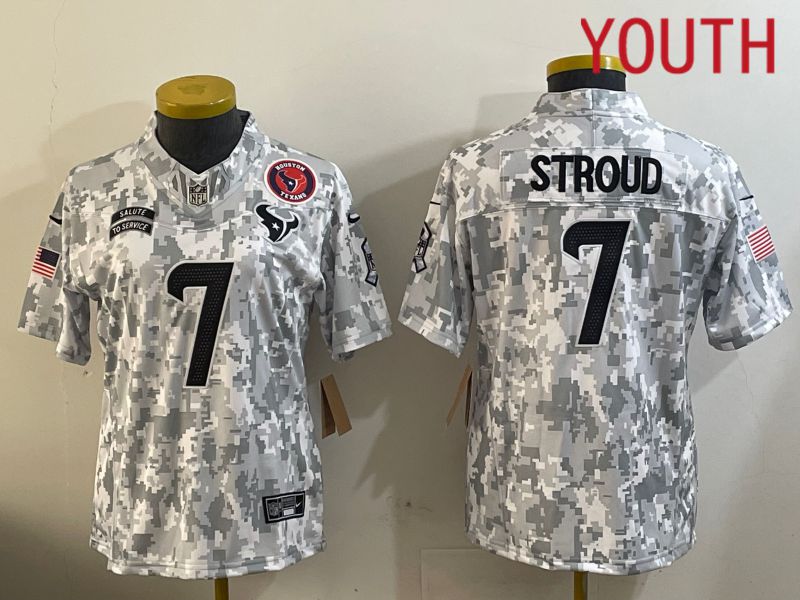 Youth Houston Texans #7 Stroud Nike Arctic Camo 2024 Salute to Service Limited NFL Jersey style 2